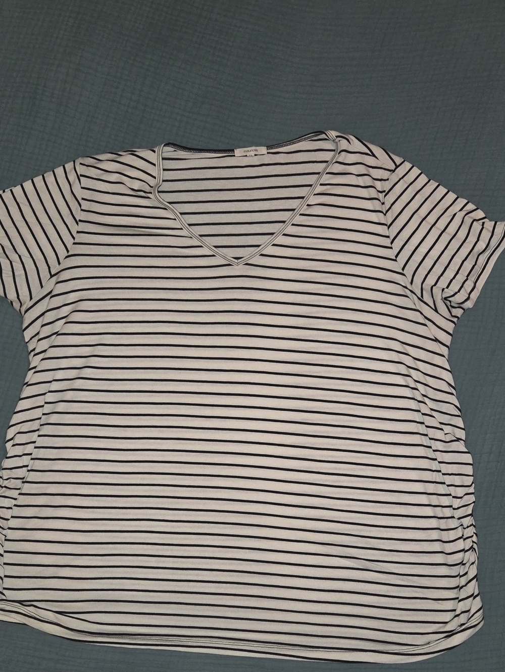 Striped V-Neck Women's Maternity Top - White & Black